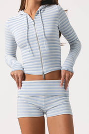 Oh Polly Shorts mini short jersey bleu rayé