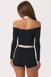 Oh Polly top noir épaules dénudées jersey stretch