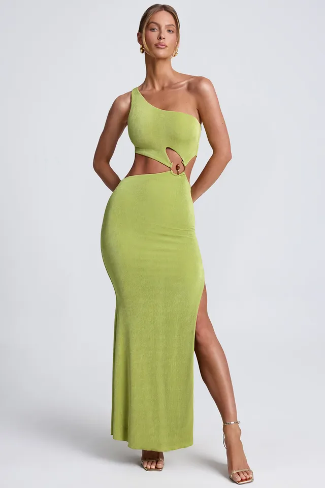 Oh Polly Dresses Rosalia 8616 robe longue olive une épaule