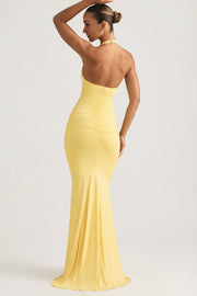 Oh Polly Laverna Robe Longue Jaune Pastel Dos Nu