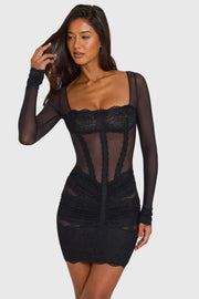 Oh Polly Olympe 16664 mini robe noire dentelle manches longues