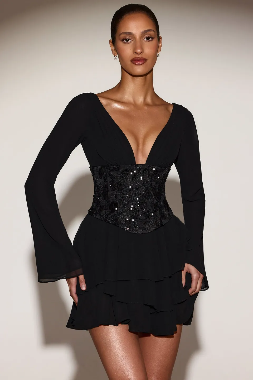 Oh Polly Reinara 15621 mini robe corset noire strass
