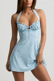 Oh Polly Dresses Nerine mini robe bleue fleurs