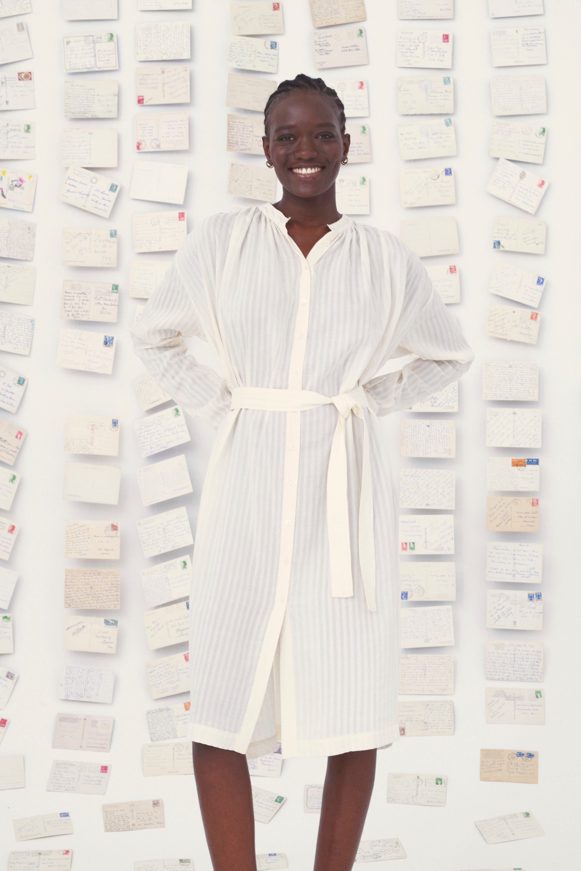 Mii en carte postale Eos robe coton-soie rayée blanc