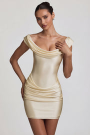 Oh Polly Maeve robe mini satin perle épaules dénudées