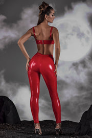 Oh Polly Trousers Alecto Legging Rouge Vinyle Taille Haute