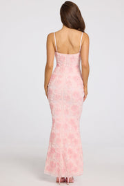 Oh Polly Valora robe maxi ombré rose perles col carré