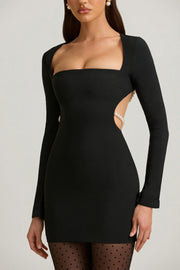 Oh Polly Akari Mini Robe Noire Perles Dos Ouvert