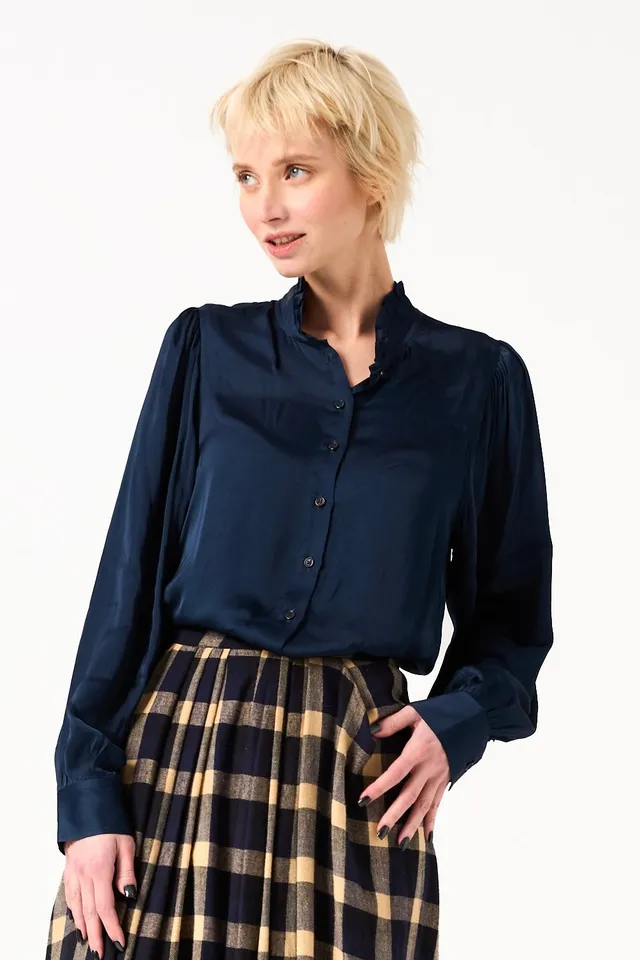 Chicosoleil Nana chemisier satin bleu Indigo viscose