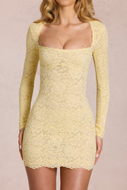 Oh Polly Darla 15400 mini robe dentelle jaune citron manches longues