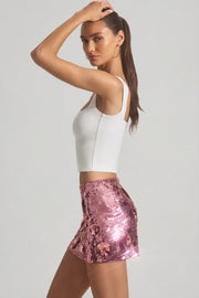 Oh Polly Embellished Lunara mini jupe rose sequins