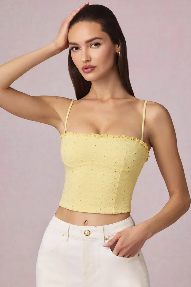 Oh Polly Tops Hania Caraco Jaune Citron broderie