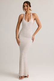 Oh Polly Hallie Maxi Robe Rayée Rose Modal Dos Nu