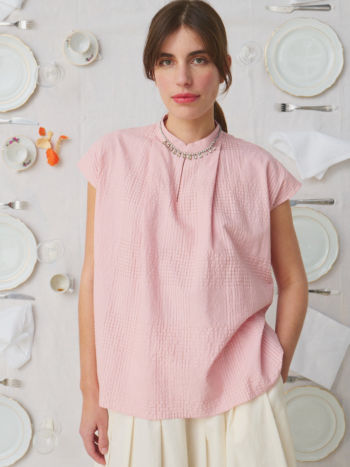 Mii Anne top coton soie rose