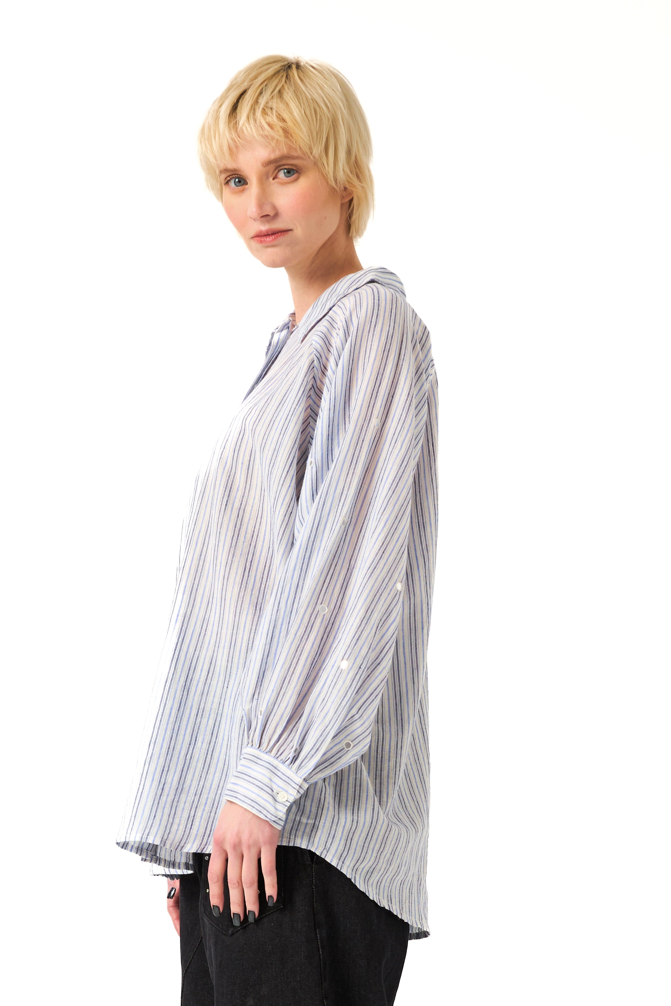 CHICOSOLEIL KIZUNA chemise blue stripe coton miroirs