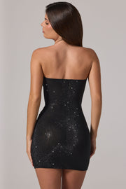 Oh Polly Embellished 15515 mini robe noire bustier strass