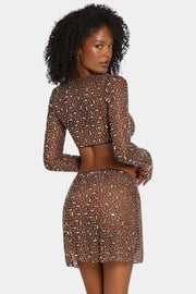 Oh Polly Embellished Giulia 7231 crop top marron strass