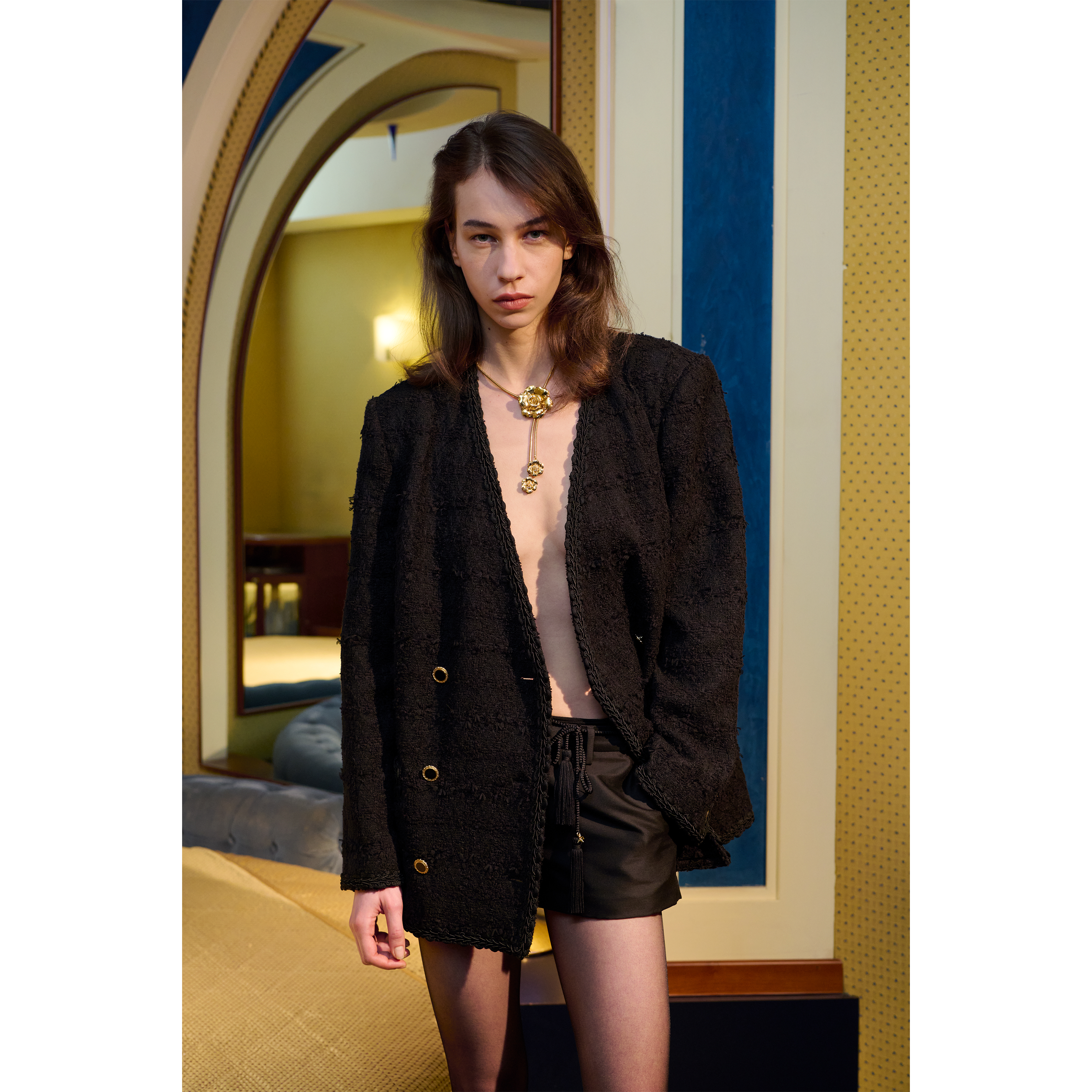 Alessandra Rich Check Tweed Jacket veste noire bouclé