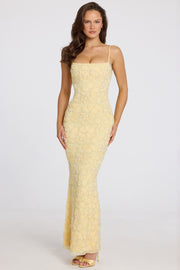 Oh Polly Valora robe maxi jaune beurre perles col carré