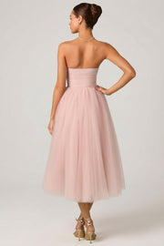 Oh Polly Cindy robe tulle corset rose poudré midaxi