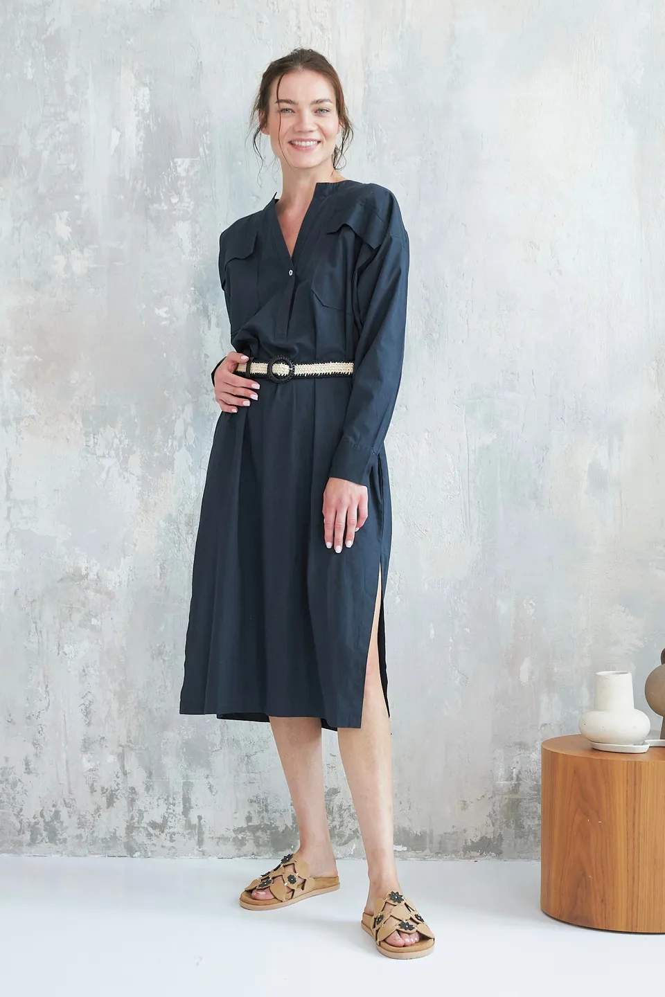 Chicosoleil Bambou robe noire charcoal popeline coton