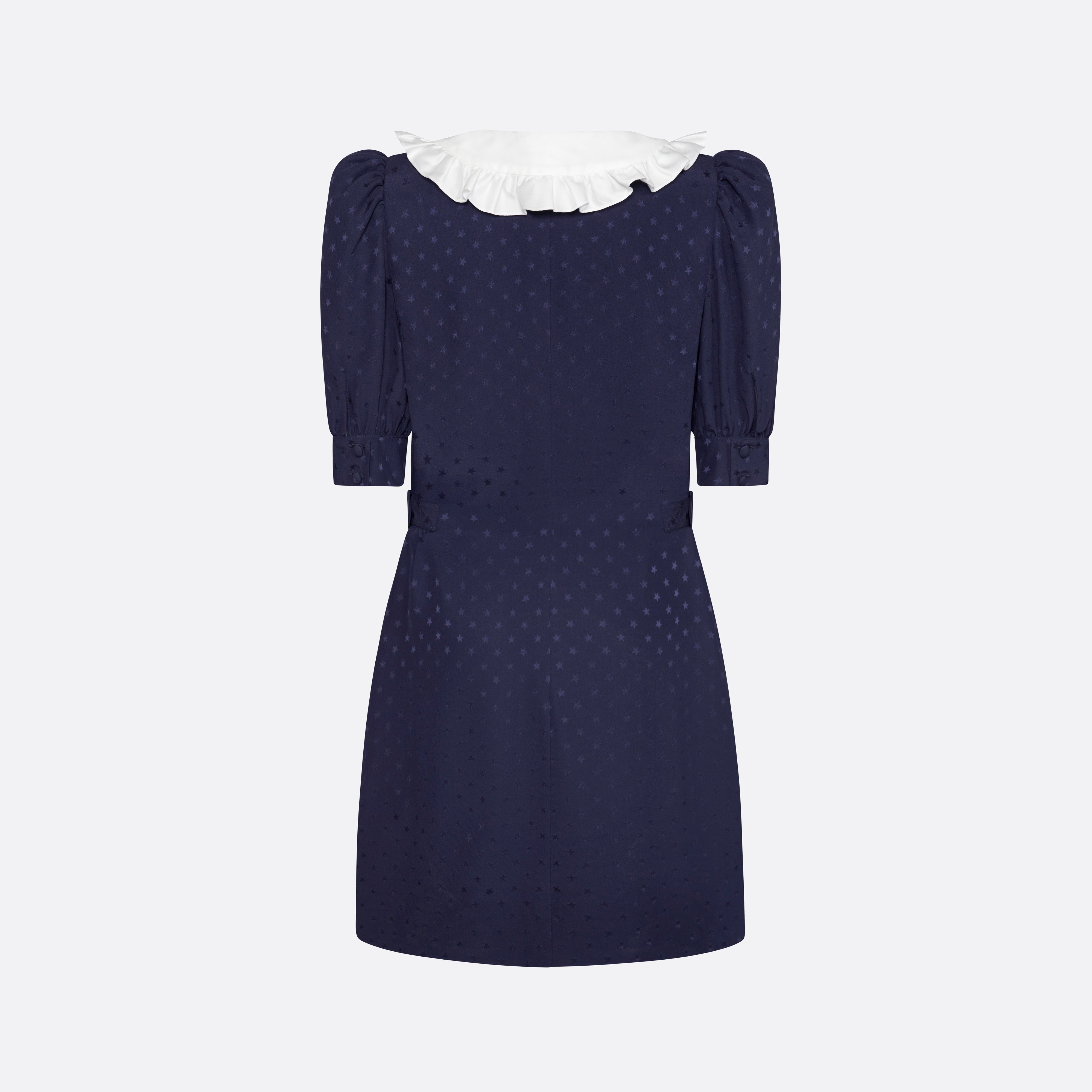 Alessandra Rich Silk Jacquard Mini Buckles robe mini bleu marine