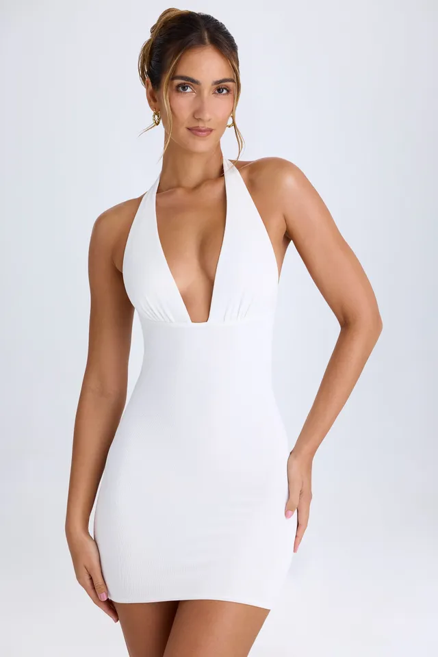 Oh Polly 10336 robe mini blanche licou dos cowl