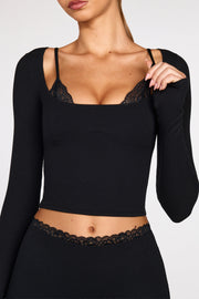 Oh Polly Base Layers Margaux 15823 top manches longues noir dentelle