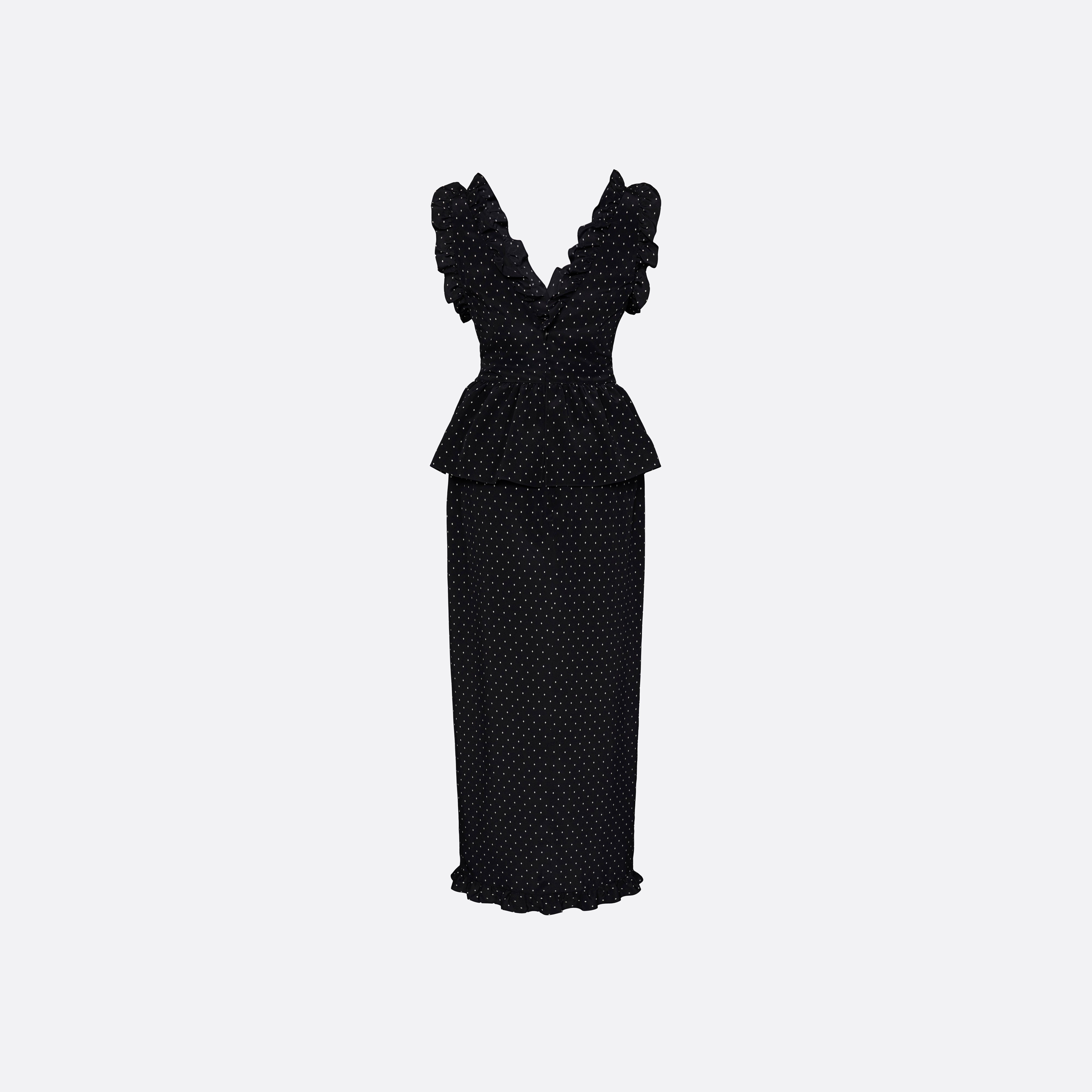 Alessandra Rich Silk Peplum Midi Dress robe noir ivoire 36-46