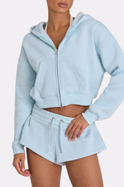 Oh Polly hoodie zip oversize bleu clair polaire