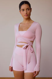 Oh Polly Tops crop top rose cache-cœur manches longues