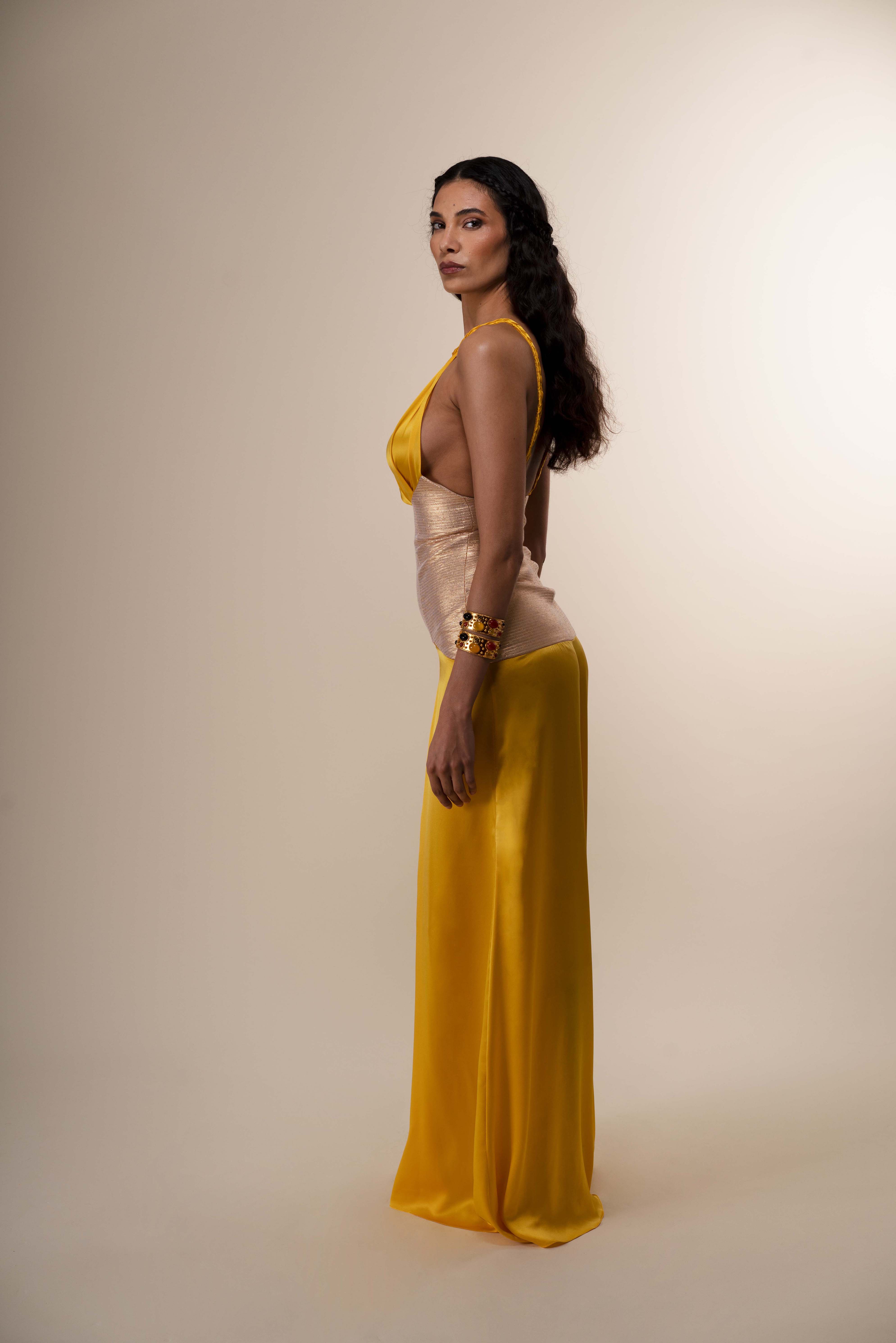 The Ethiquette Robes Thalia Dress robe satin jaune soie