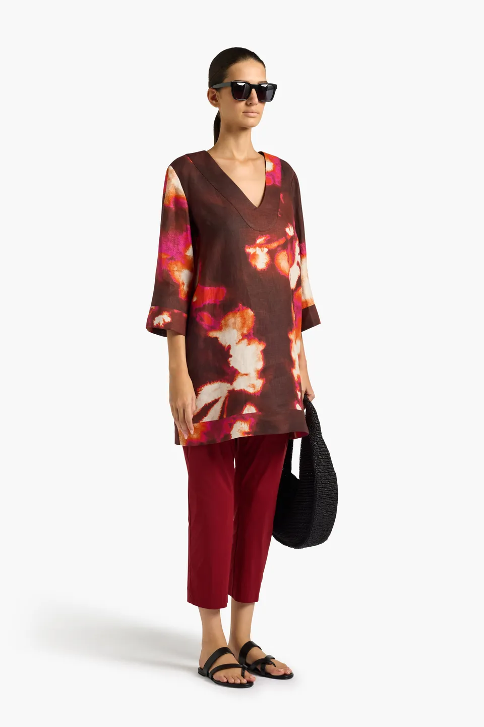 Liviana Conti Alma mini robe lin bordeaux col V 100% lin