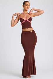 Oh Polly Skirts 8009 jupe maxi marron taille mi-haute jersey