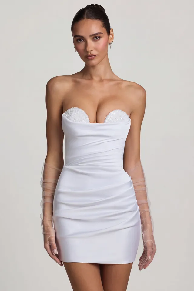 Oh Polly Tirza robe mini blanche corset satin