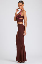 Oh Polly Skirts 8009 jupe maxi marron taille mi-haute jersey