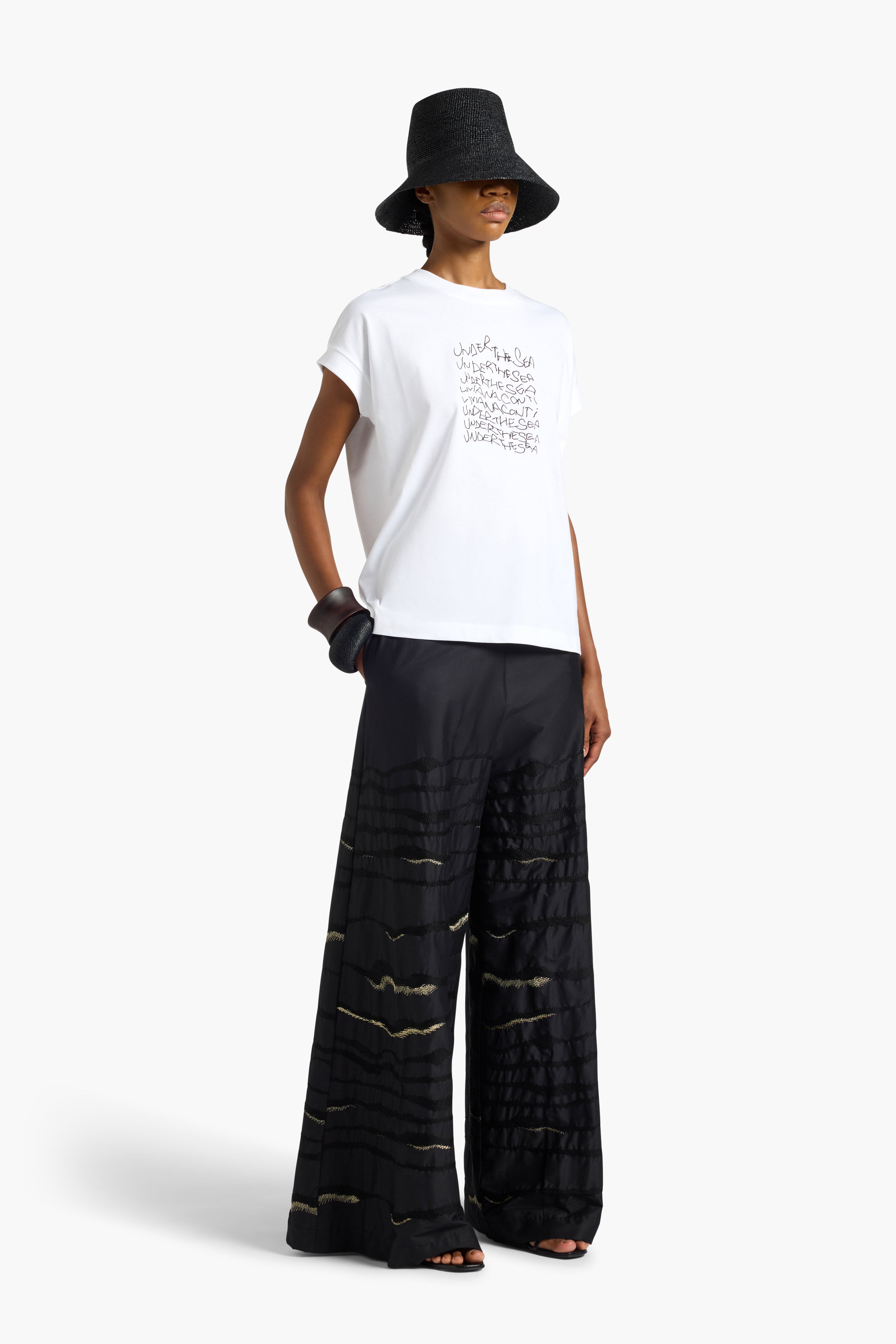 Liviana Conti Ilaria pantalon palazzo noir or taille 40