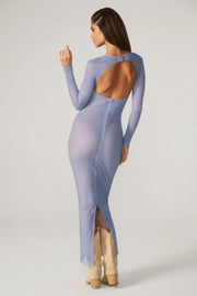 Oh Polly Embellished Yasmin Robe Longue Bleue Strass