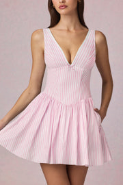 Oh Polly Dresses 14401 mini robe trapèze mauve Soft Mauve Stripe