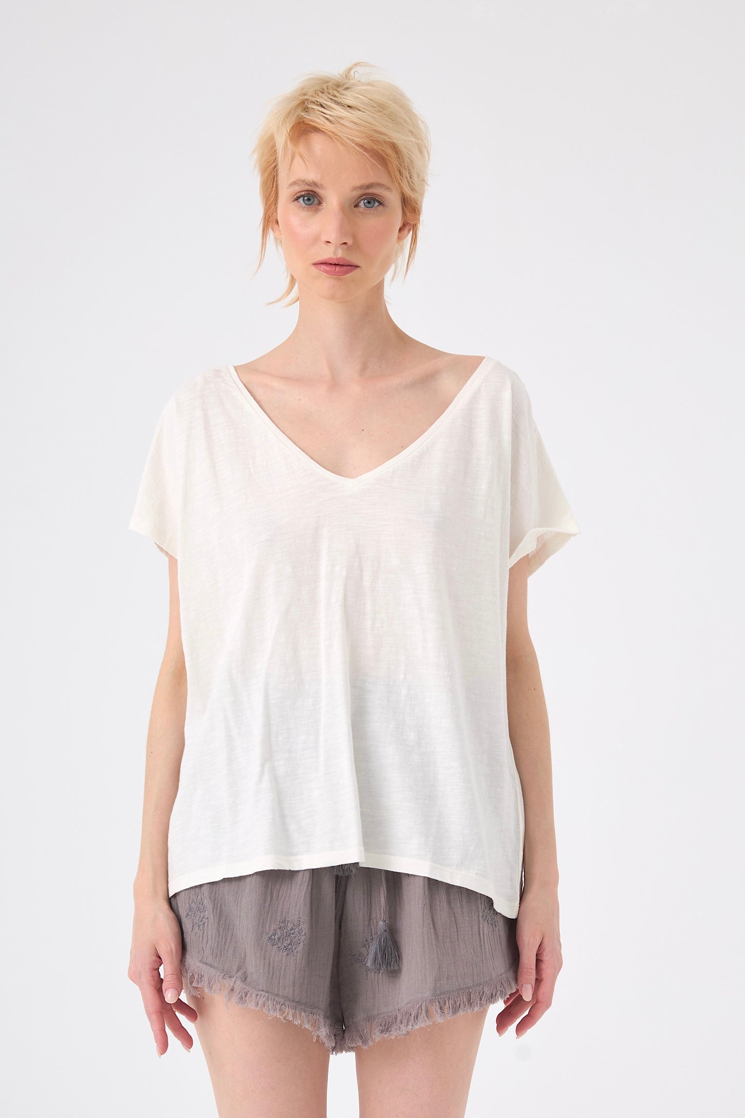 Chicosoleil Roxy tee-shirt blanc oversize flanelle coton