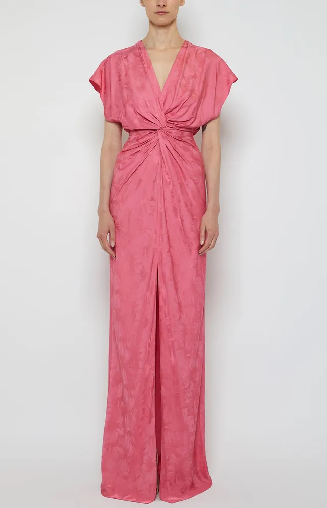 Prabal Gurung Jackie Twist Front Gown robe longue rose jacquard