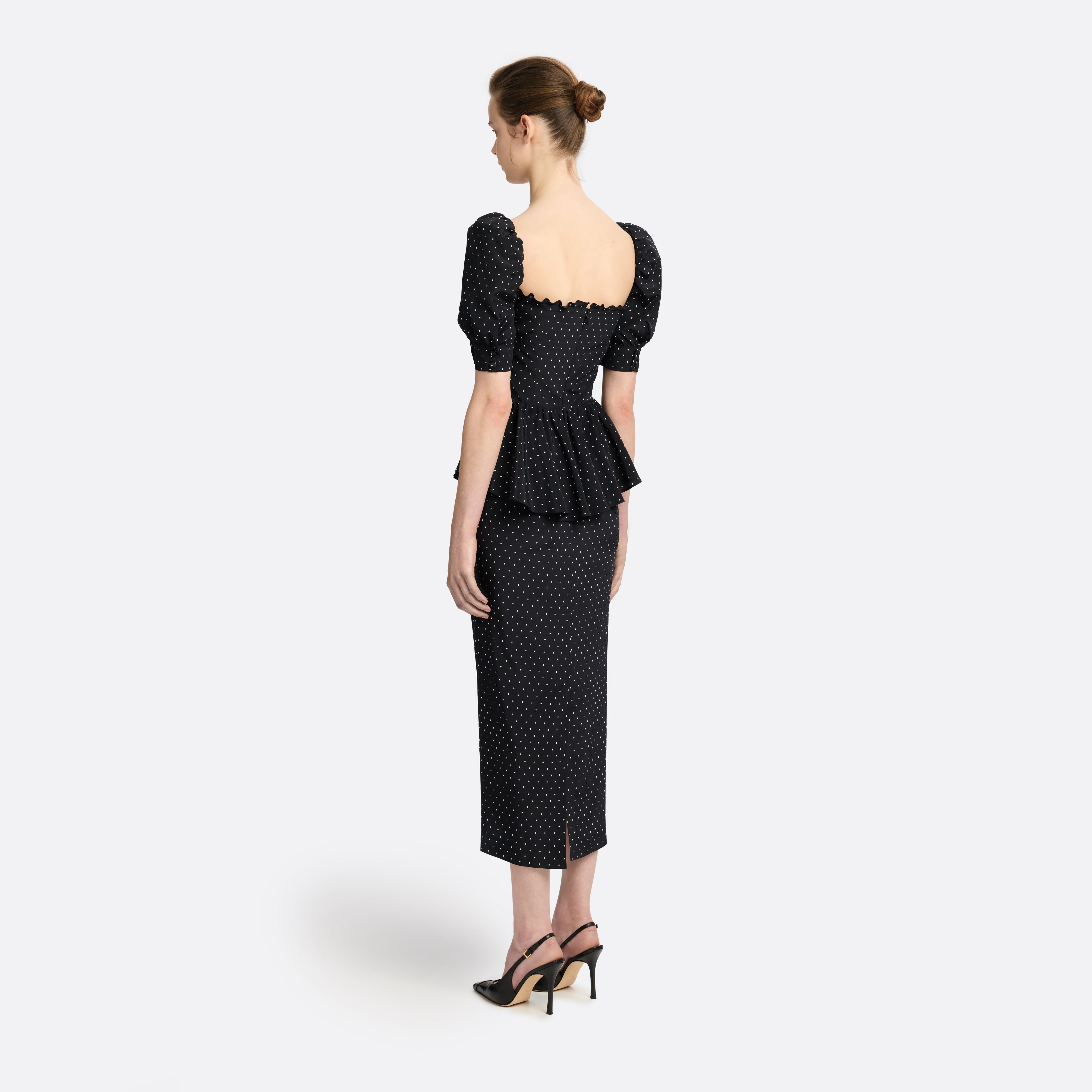 Alessandra Rich Silk Peplum Midi Dress robe noir-ivoire 36