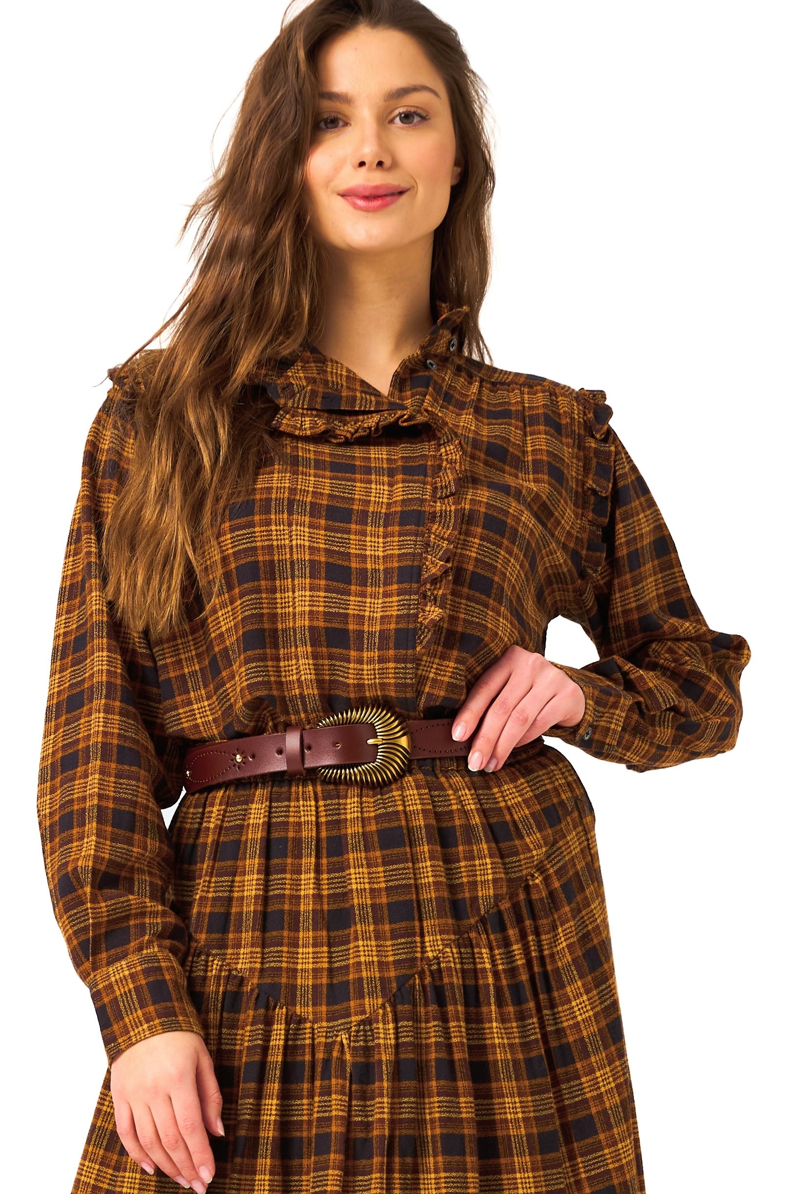 Chicosoleil Alex ceinture cuir chocolat boucle dorée