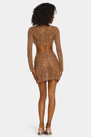 Oh Polly Embellished Thalassa mini jupe mocha à strass