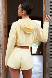 Oh Polly Sweat Capuche Zippé Court Jaune Citron Coton