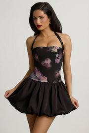 Oh Polly Nanala robe mini halter noir floral bubble lacée