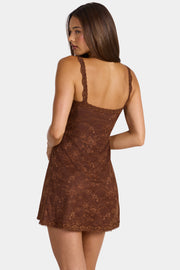 Oh Polly Annisa robe mini dentelle marron cocoa stretch