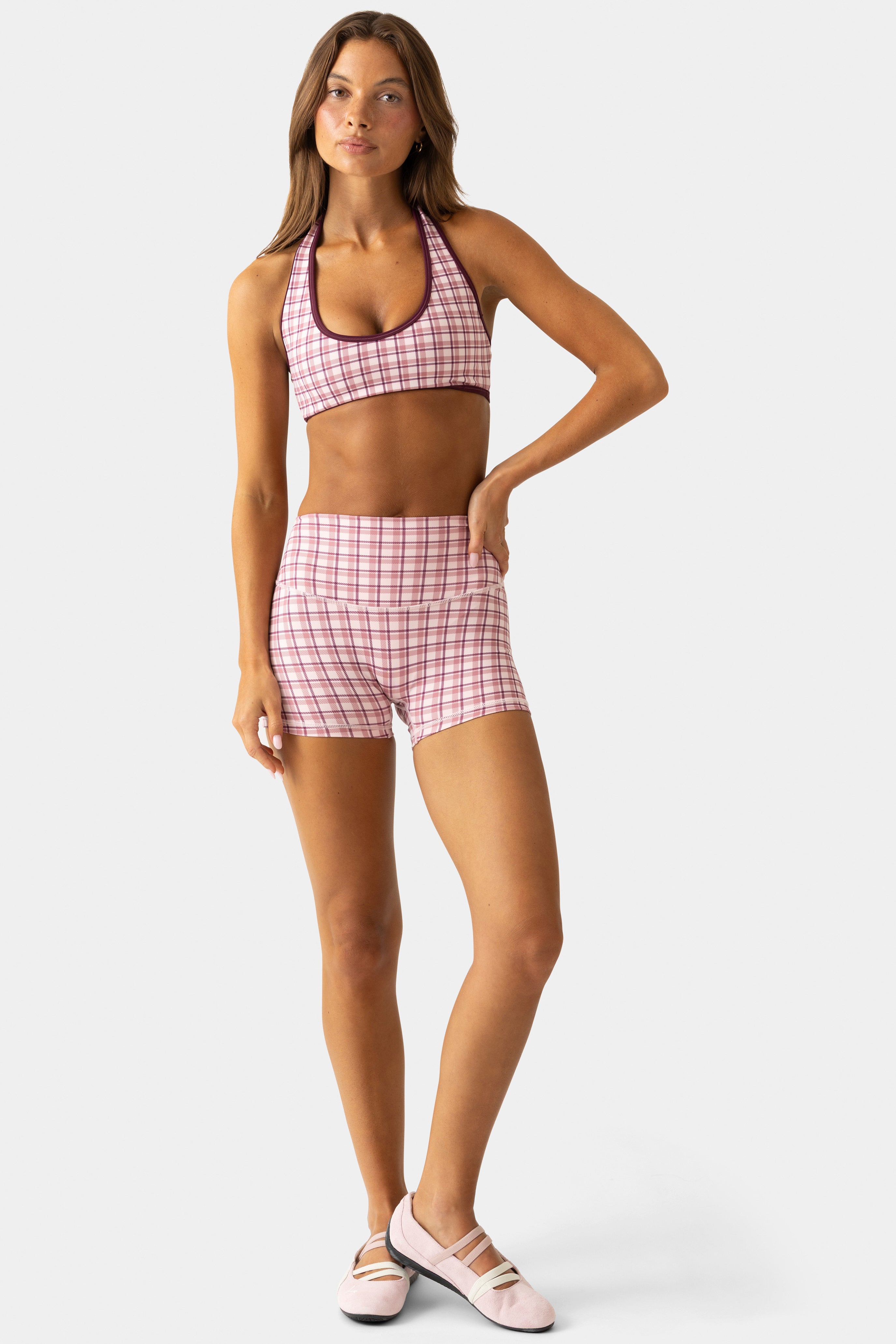 Oh Polly Bo+Tee Soft Active Mini Short Berry Plaid