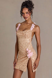 Oh Polly Embellished mini robe dos nu doré sequins