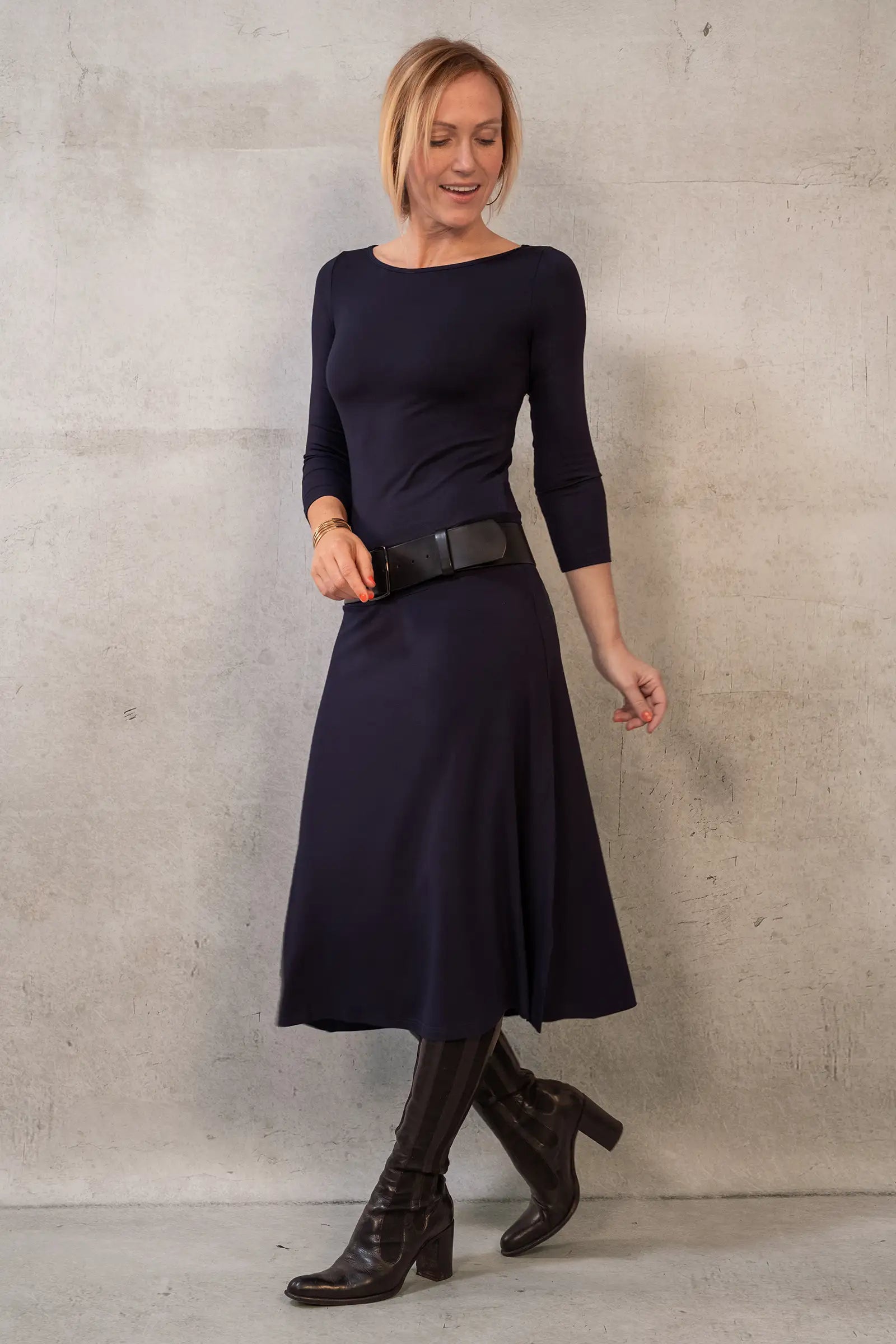 THELMA & ROSE Juliette robe midi col bateau navy 36